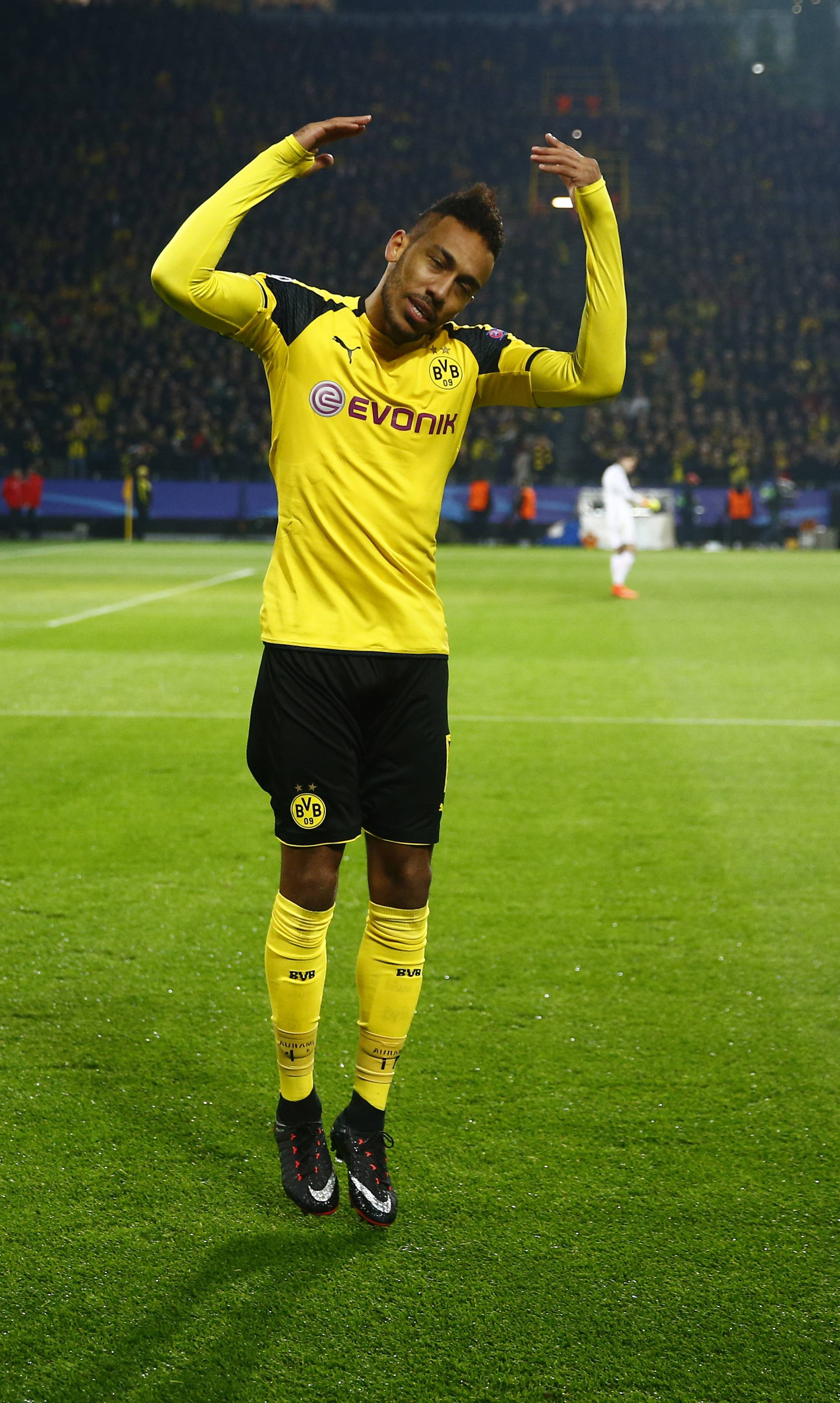 Borrusia Dortmund's Pierre-Emerick Aubameyang celebrates scoring their first goal