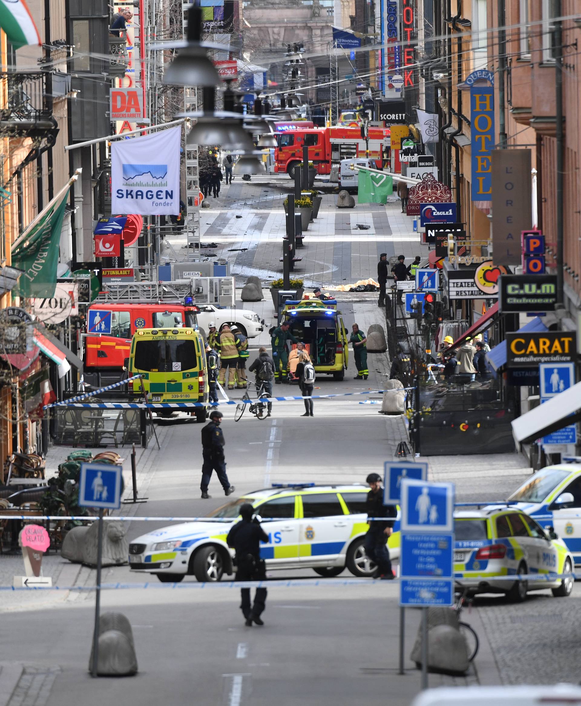 A view of the street scene after people were killed when a truck crashed into a department store Ahlens, in central Stockholm