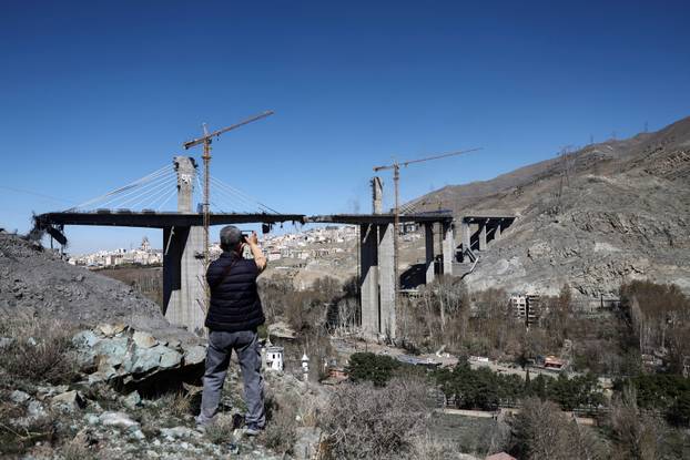 The B1 bridge damaged by a strike, as the U.S.-Israeli conflict with Iran continues, in Karaj