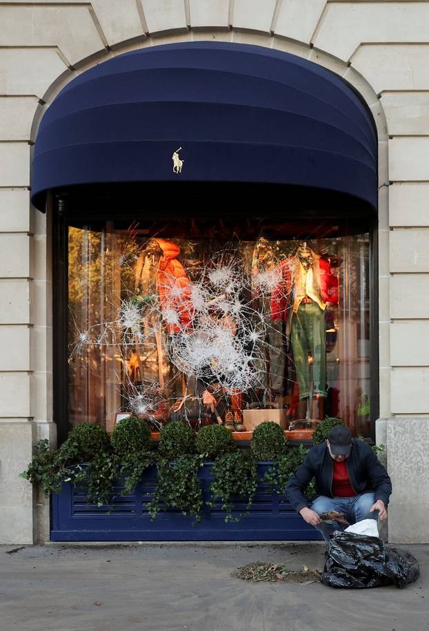 Aftermath of clashes during a national day of protests against the cost of living and rising fuel prices, in Paris