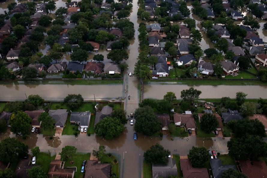 Houses are seen partially submerged in flood waters caused by Tropical Storm Harvey in Northwest Houston