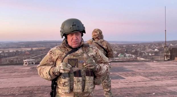 Yevgeny Prigozhin, founder of Russia's Wagner mercenary force, speaks in Paraskoviivka