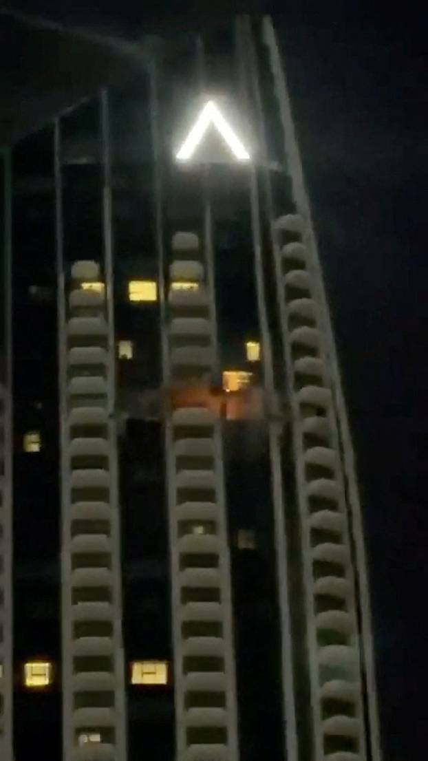 Fire inside a building in the vicinity of Dubai Creek Harbour after a drone crashed into it