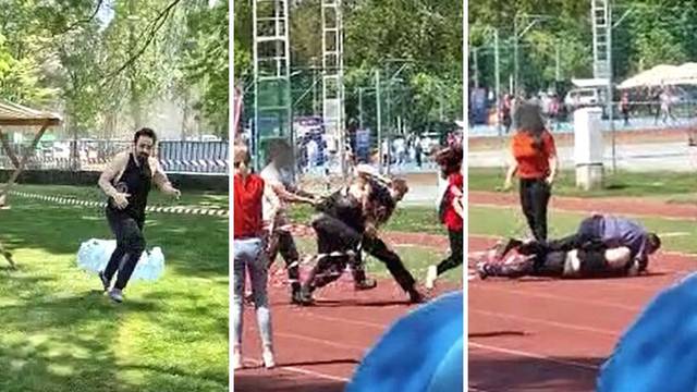 Nevjerojatna snimka iz Osijeka: Razbio hidrant pa bježao policiji pješice, stigli su ga na igralištu