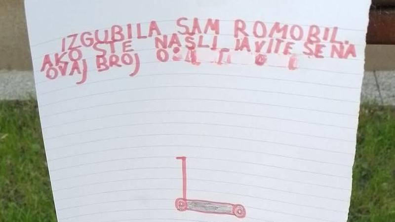 Djevojčica u Zagrebu izgubila romobil pa napravila plakat