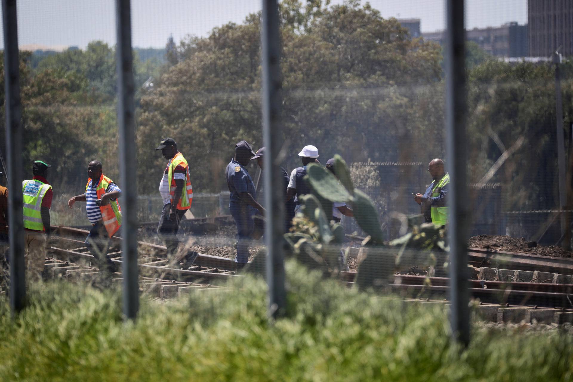 Emergency services work at the scene where a gas tanker exploded in Boksburg near Johannesburg