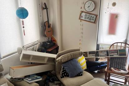Damaged apartment following earthquake, in New Taipei City