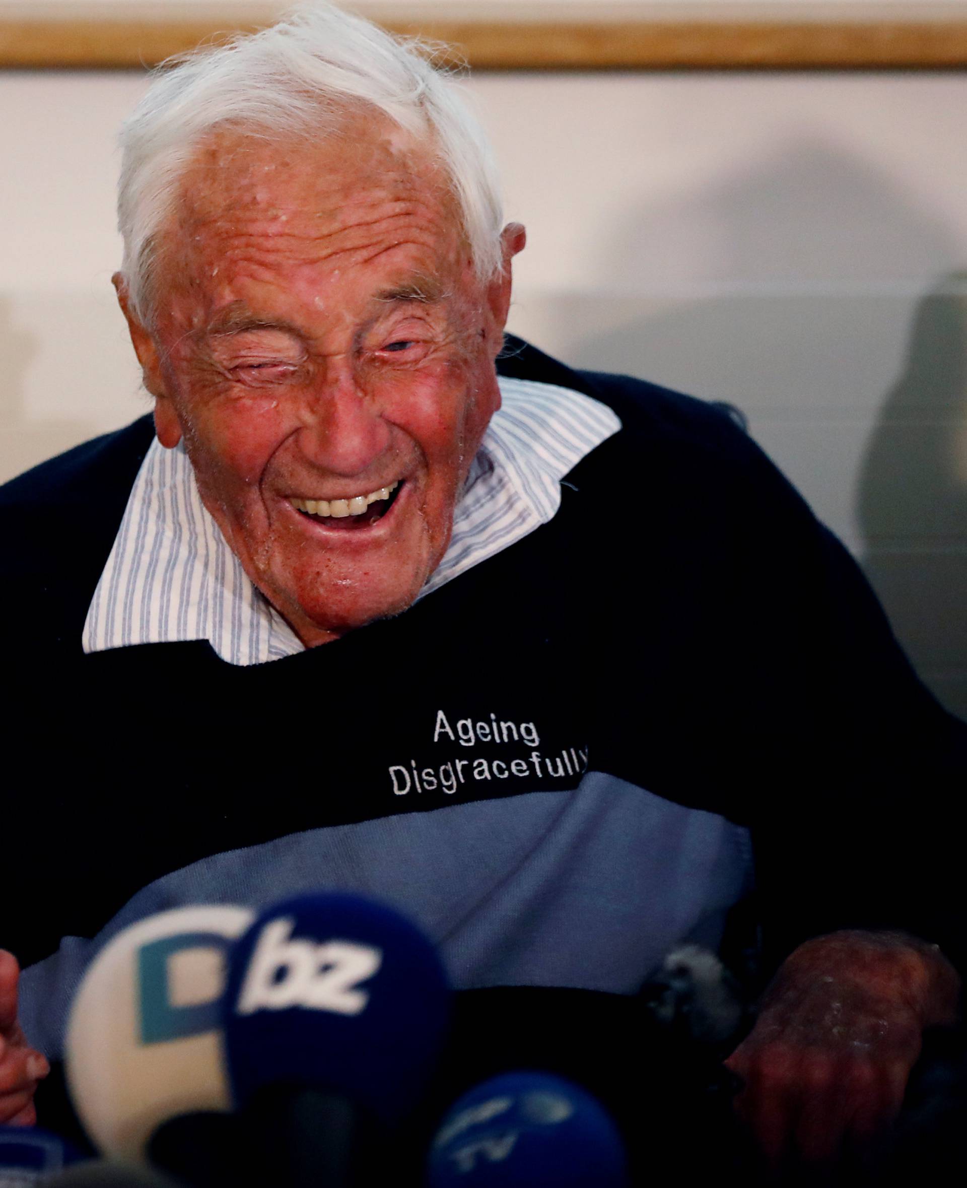 David Goodall reacts during a news a conference a day before he intends to take his own life in assisted suicide, in Basel