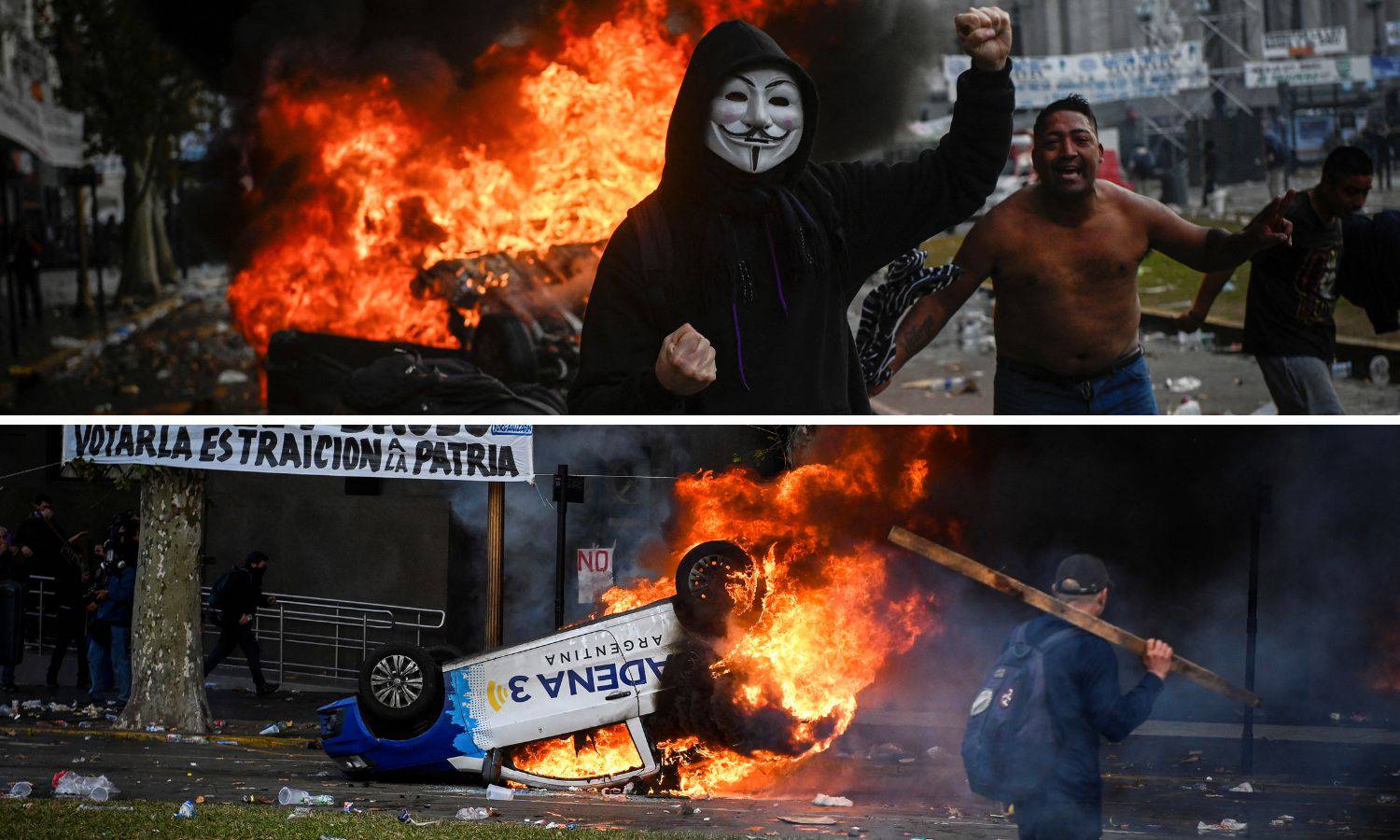 VIDEO Kaos u Argentini: Deseci ozlijeđenih u prosvjedima, gore auti. 'Grad je kao bojno polje'