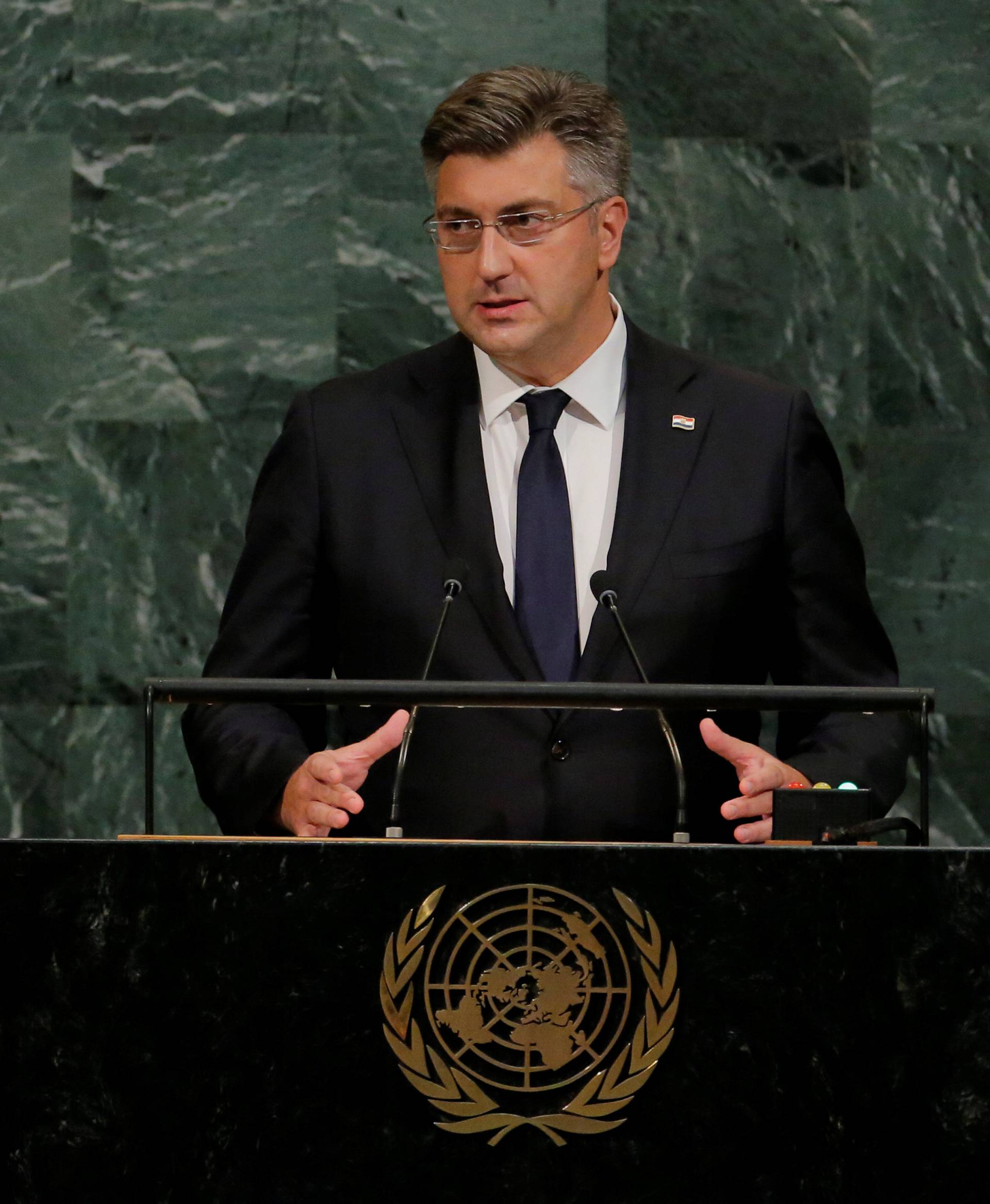 Croatian Prime Minister, Andrej Plenkovic, addresses the 72nd United Nations General Assembly at U.N. headquarters in New York