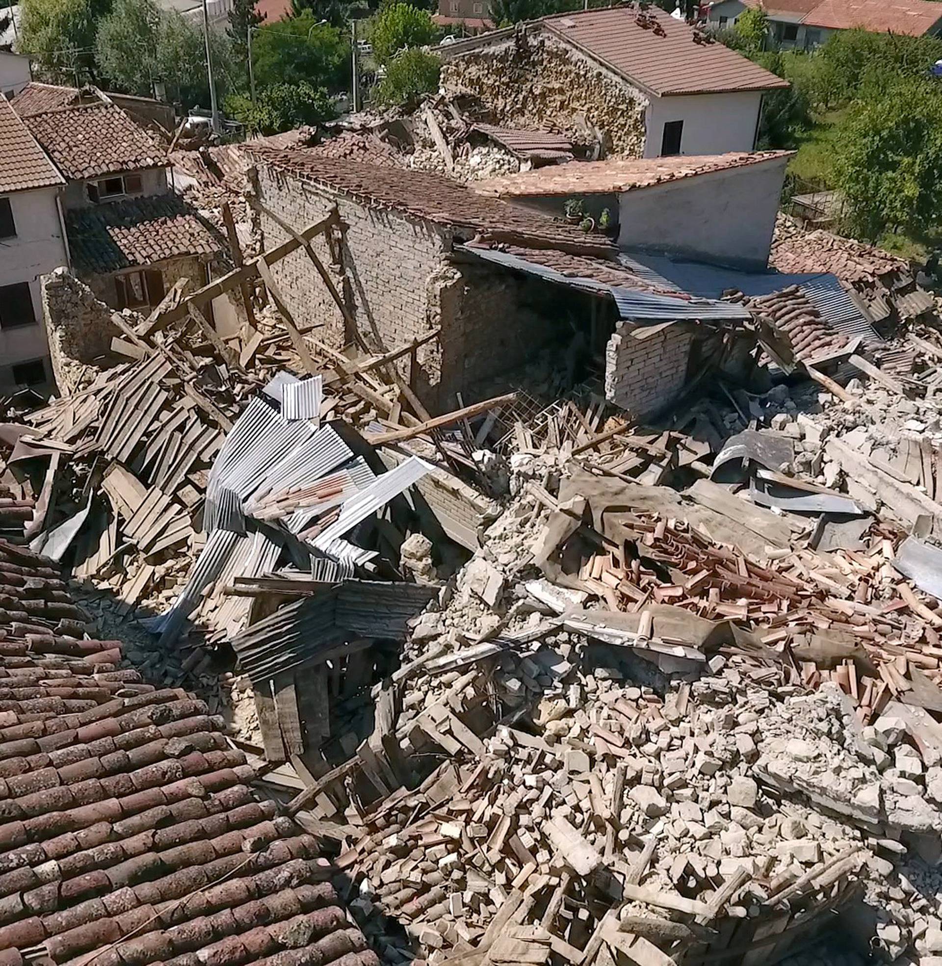 A drone photo shows the damages following an earthquake in Illica