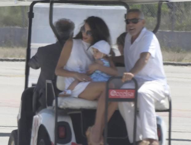 George Clooney departing from Olbia with wife Amal and the twins