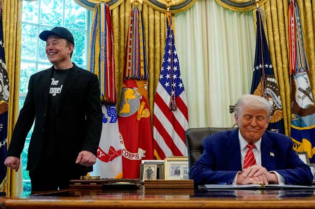U.S. President Donald Trump and Elon Musk attend a press conference at the White House
