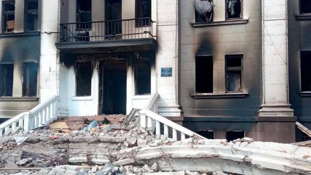 General view of the remains of the drama theatre which was hit by a bomb in Mariupol