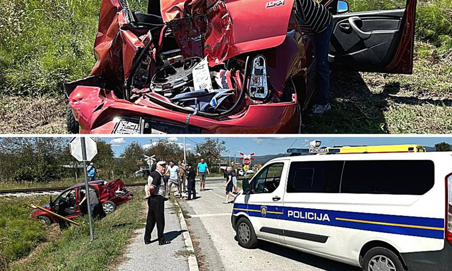 Čudo kod Požege! Pogledajte što je ostalo od auta na koji je naletio vlak! Ostali su živi