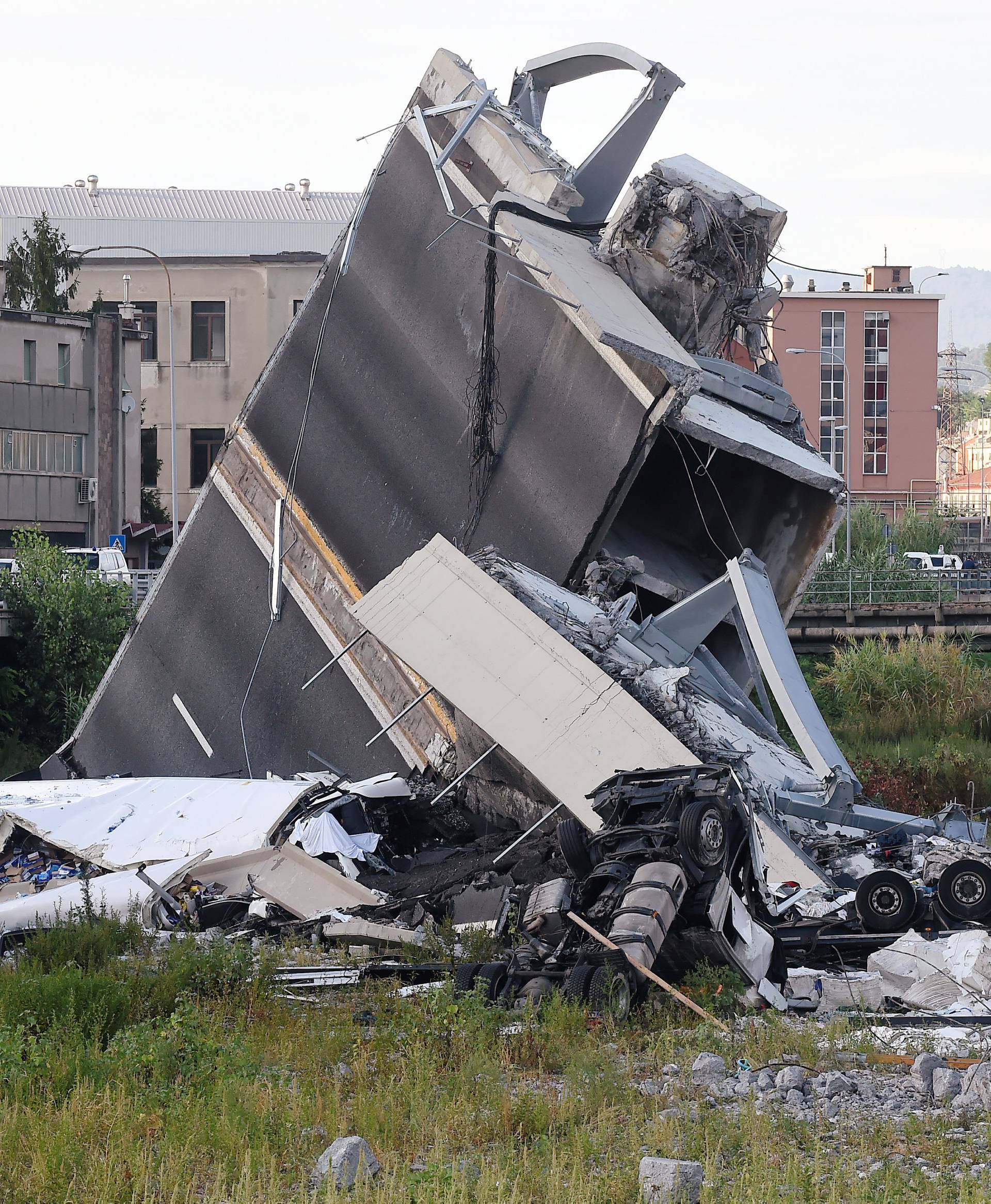 The collapsed Morandi Bridge is seen in the Italian port city of Genoa