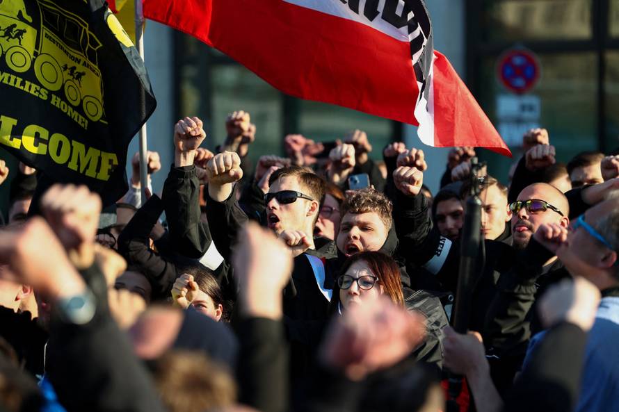 Right-wing protest in Friedrichshain district in Berlin