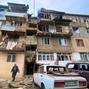 A view shows a damaged residential building in Nagorno-Karabakh