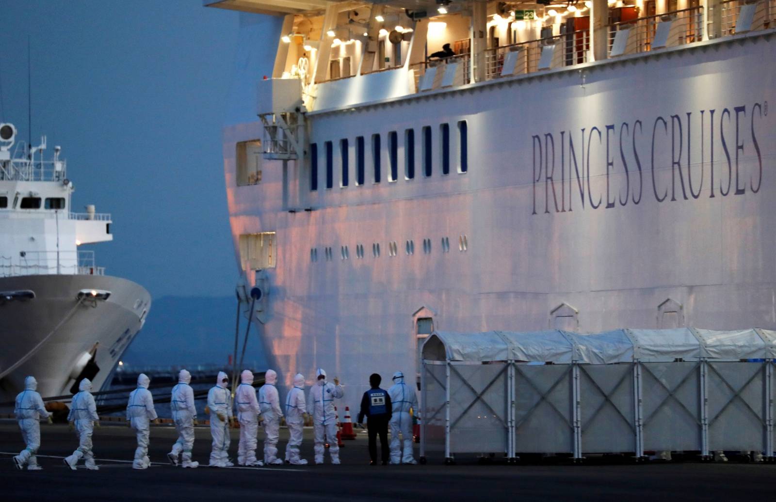 Cruise ship Diamond Princess arrives at Daikoku Pier Cruise Terminal in Yokohama