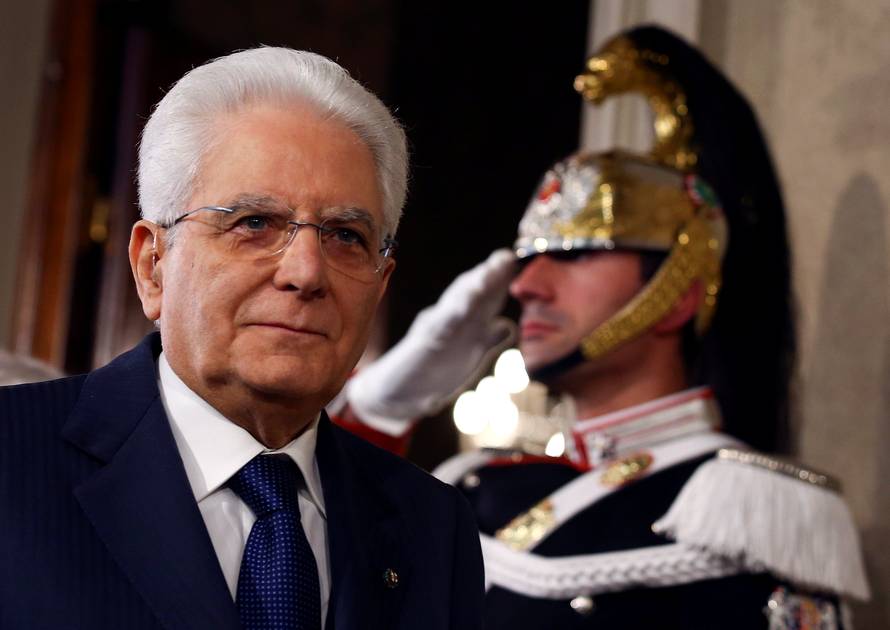 Italian President Sergio Mattarella leaves after speaking to the media during the second day of consultations at the Quirinal Palace in Rome