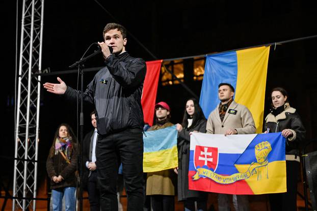 Pro-Ukraine protest against the Slovak government's foreign policy in Bratislava