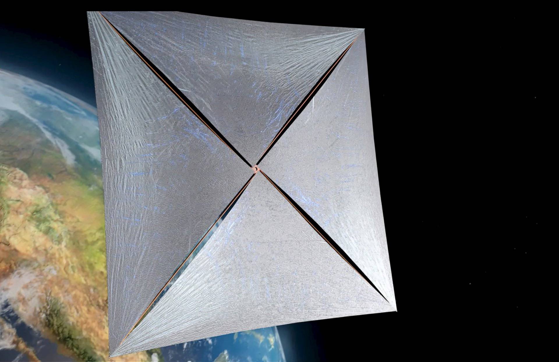 A still image taken from a video rendering shows a nanocraft which could be used on Breakthrough Starshot