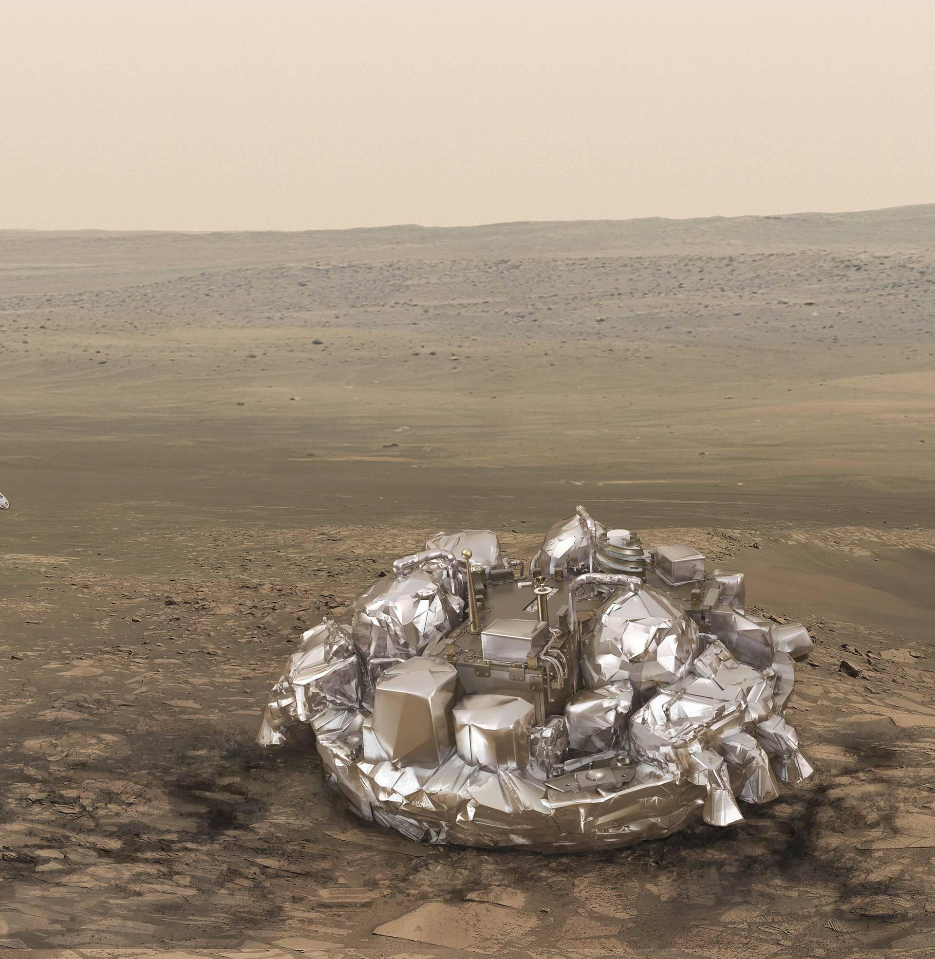 An illustration released by the European Space Agency (ESA) shows the Schiaparelli EDM lander