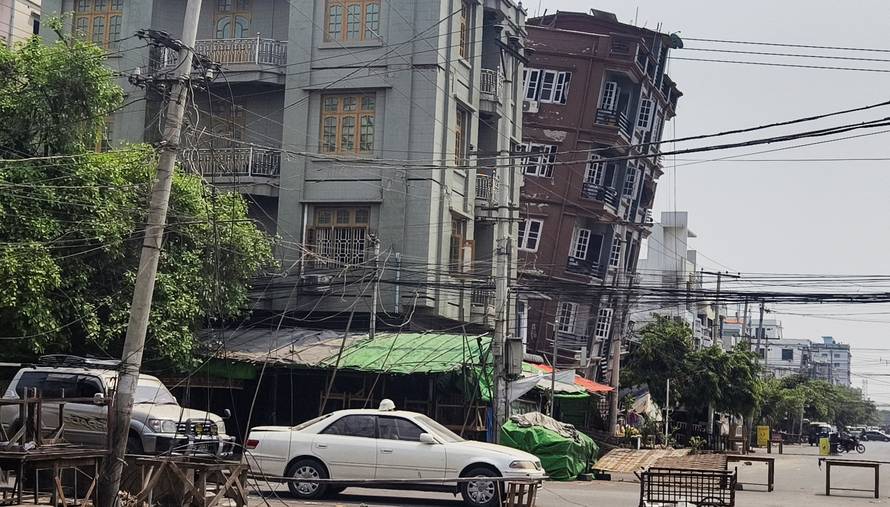 Aftermath of a strong earthquake in Myanmar
