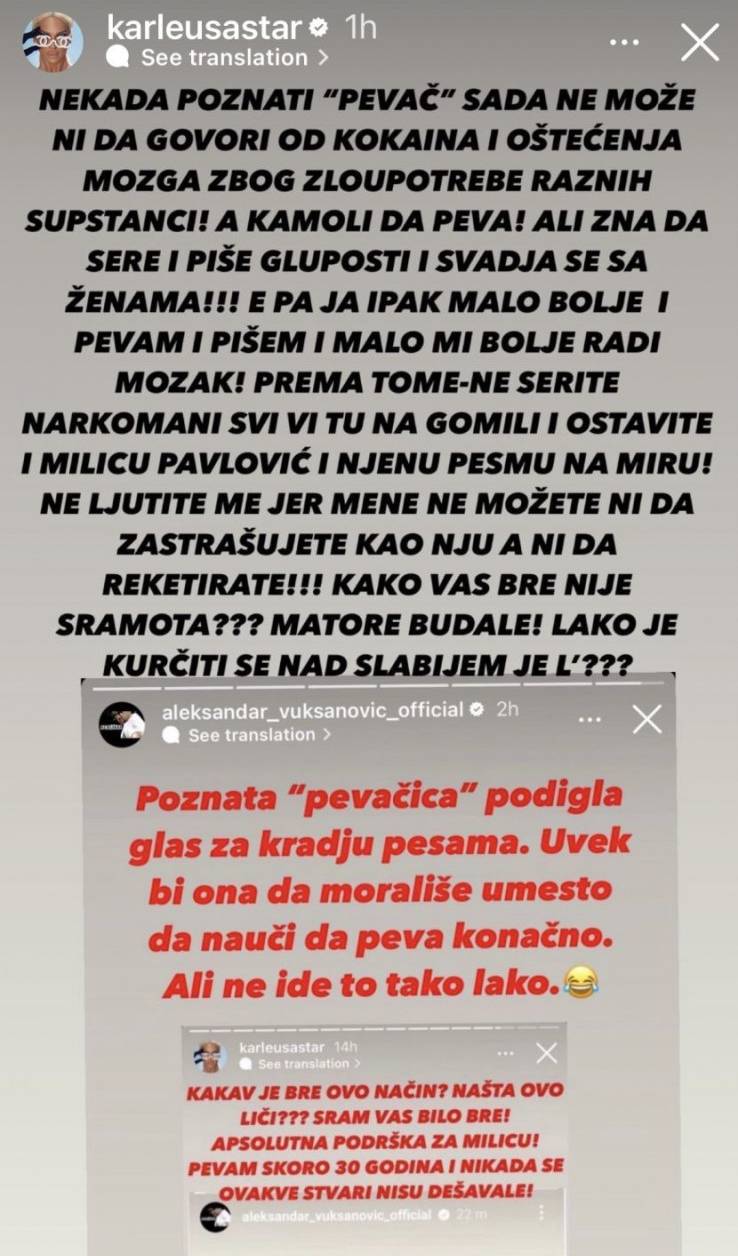 Brutalan rat Karleuše i Lukasa, nižu se uvrede: 'Narkomančino avav av, uhapsit ćemo ti dilera!'