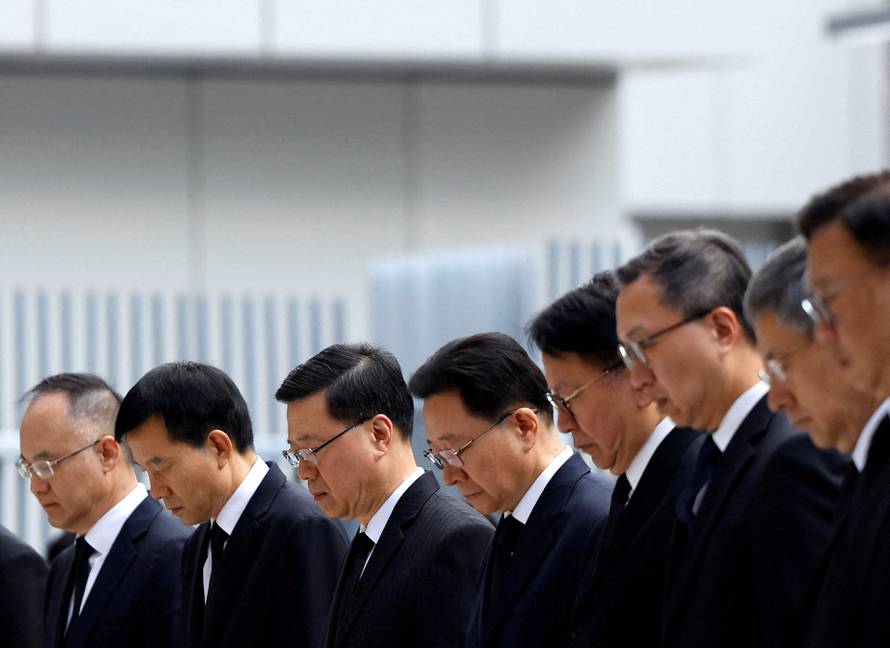 A ceremony to mourn victims killed in the deadly fire at the Wang Fuk Court housing complex, in Hong Kong