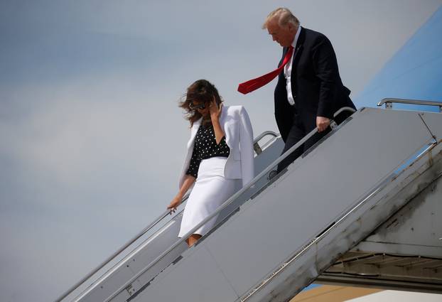 U.S. President Donald Trump and first lady Melania Trump arrive in Columbus