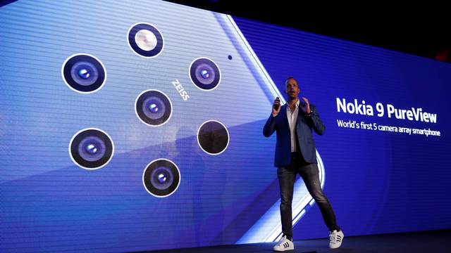 HMD Global Product Officer Juho Sarvikas, presents the new Nokia 9 PureView during the Mobile World Congress in Barcelona