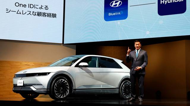 Hyundai Mobility Japan's managing director Shigeaki Kato speaks at its news conference in Tokyo