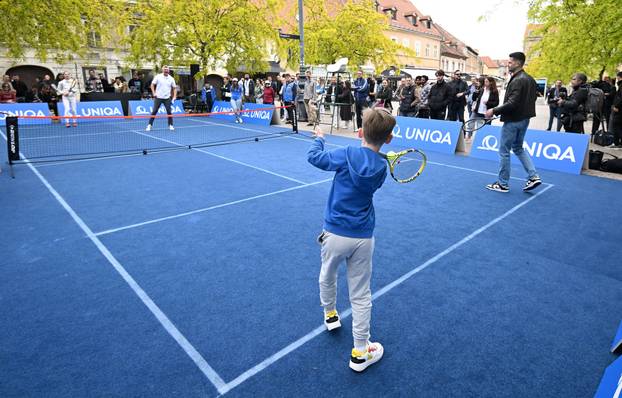 Zagreb: Goran Ivanišević odigrao je egzibicijski meč s mladom teniskom zvijezdom Lunom Vujović povodom predstavljanja zaklade UNIQUA SEE Future
