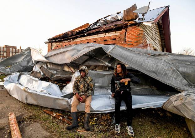 Roofing that blew off of an industrial building after a tornado ripped through Selma