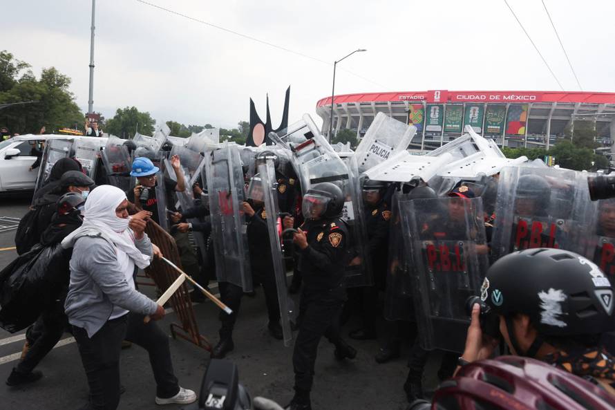 Protest march ahead of the opening match of the 2026 FIFA World Cup, in Mexico City