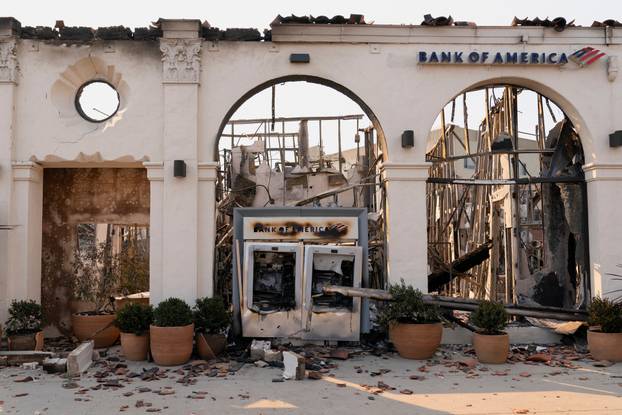 The remains of a Bank of America location following the Palisades Fire in the Pacific Palisades neighborhood in Los Angeles