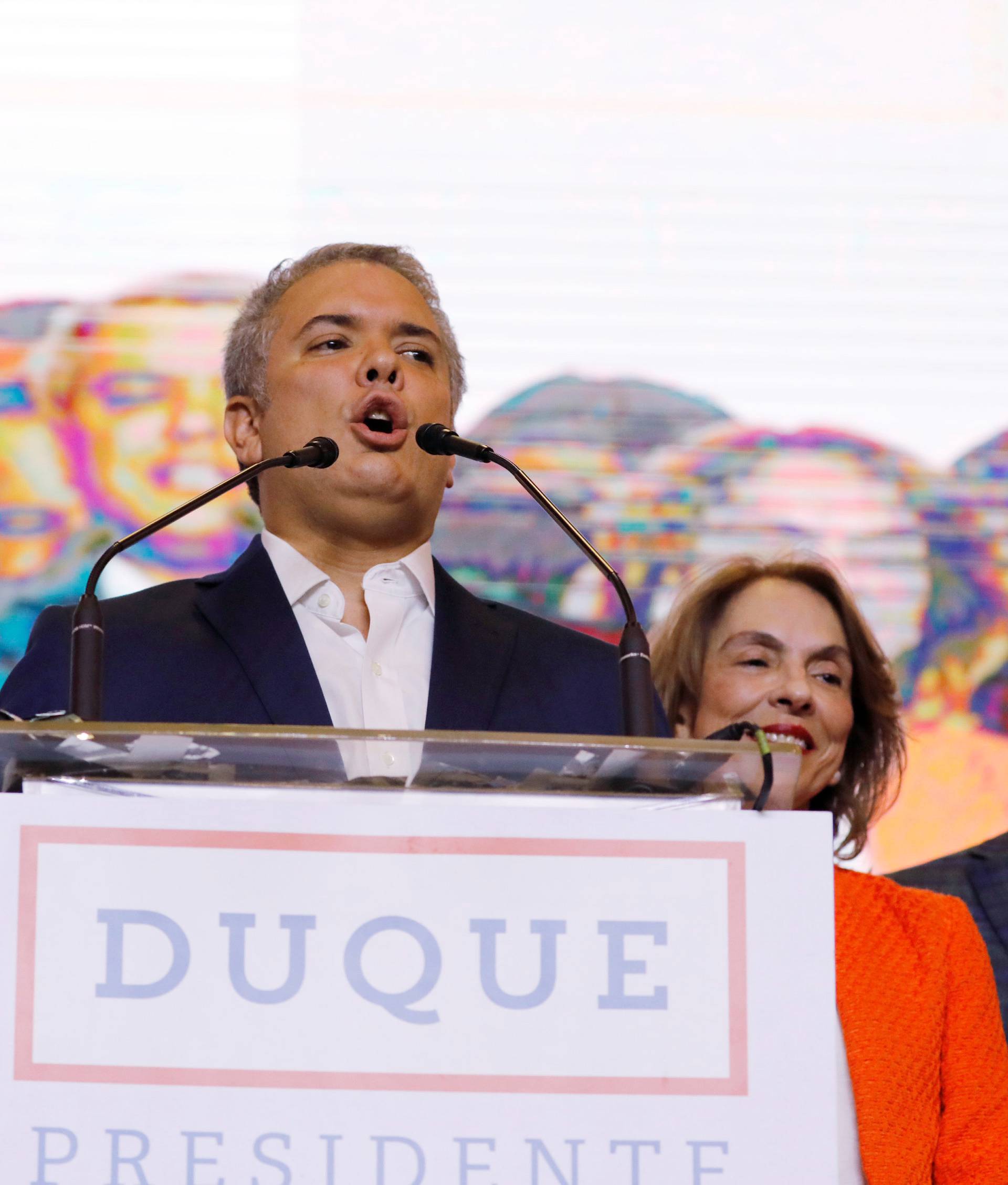 Presidential candidate Duque speaks after winning the presidential election in Bogota