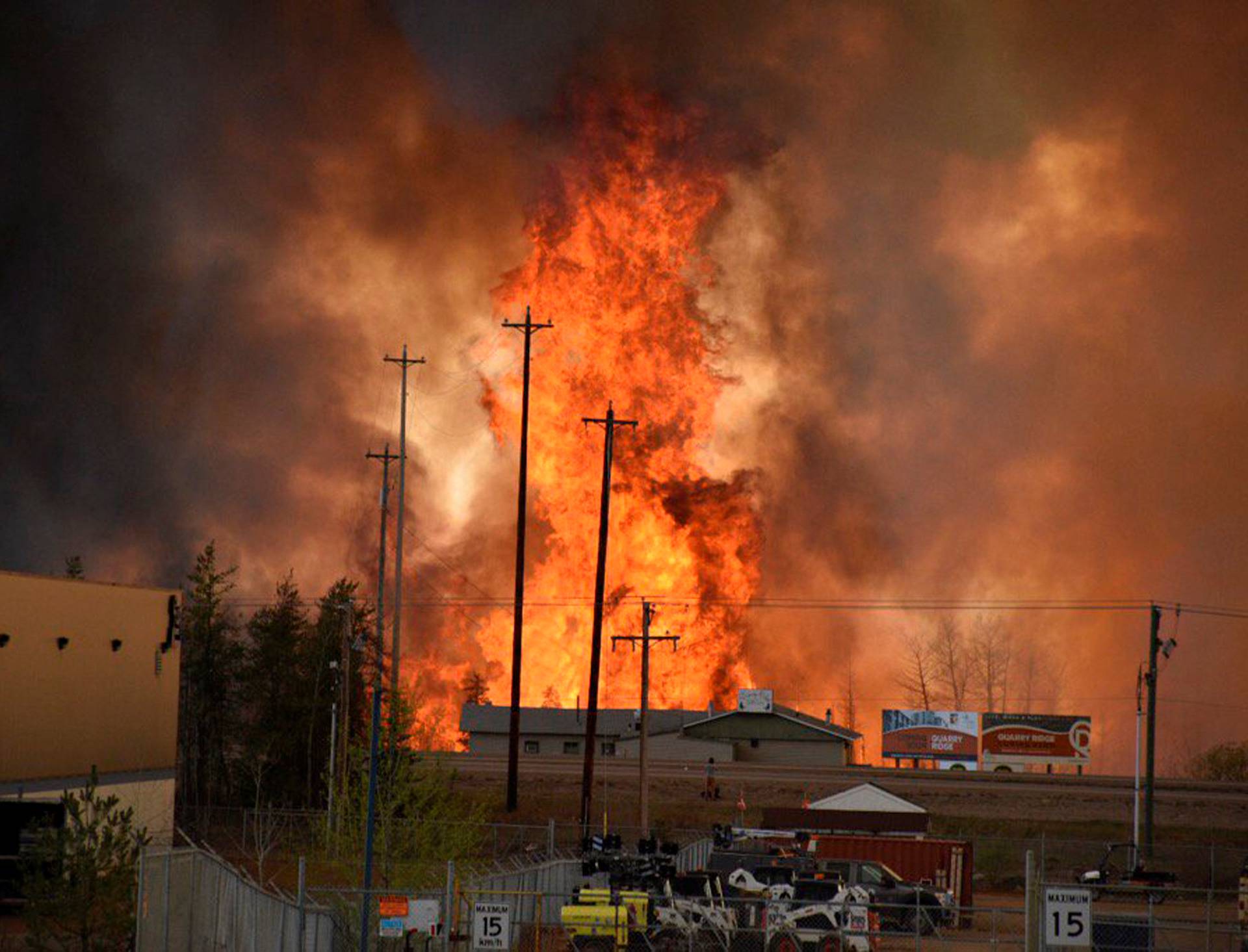 Flames rise in Industrial area south Fort McMurray Alberta Canada