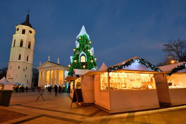 Night view of the christmas tree in Vilnius