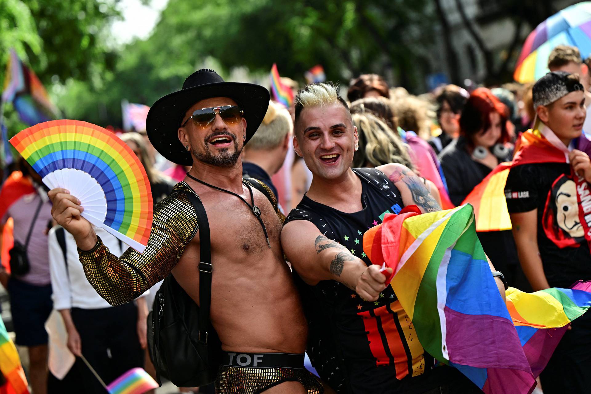 People attend the annual Pride march in Budapest