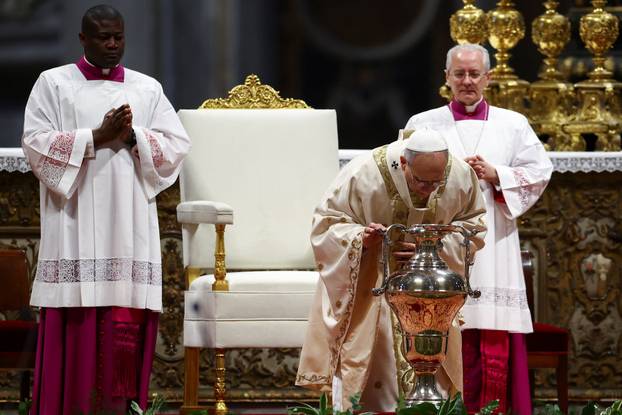Pope Leo XIV leads the Chrism Mass in St. Peter's Basilica at the Vatican