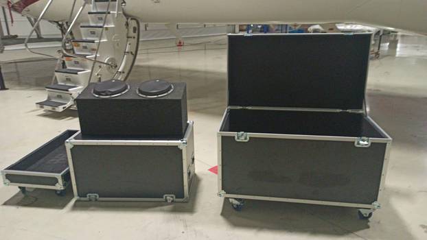 Metal instrument cases, claimed to be used during the escape of ousted Nissan boss Ghosn from Japan to Lebanon, are seen at Ataturk International Airport in Istanbul