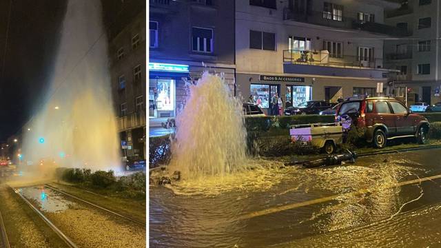 Uživo iz Zvonimirove: Vodoskok u centru Zagreba, autom naletio na hidrant. Nije bilo ozlijeđenih