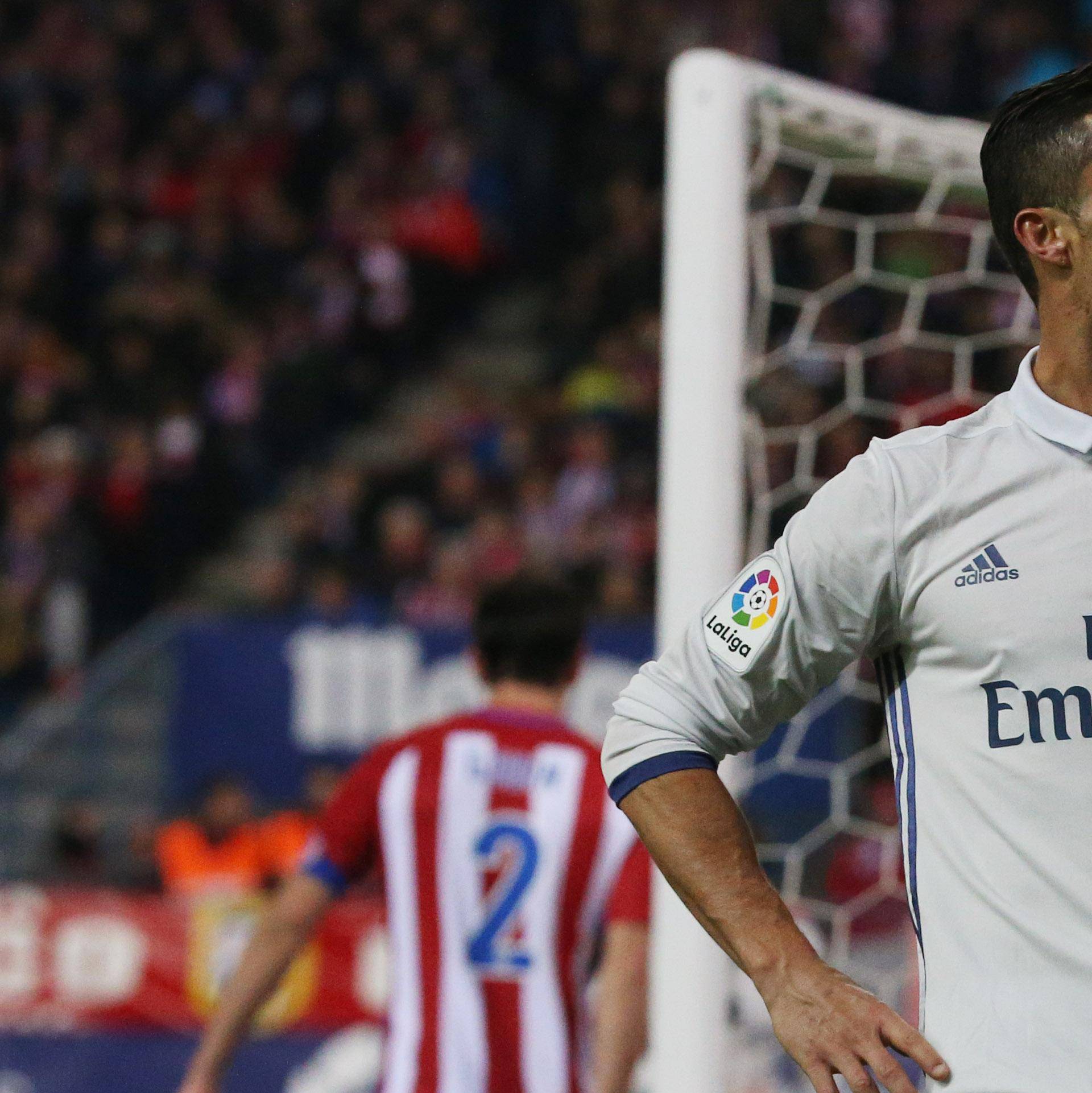 Real Madrid's Cristiano Ronaldo celebrates scoring their third goal and his to complete his hat trick