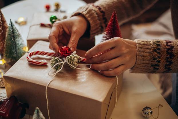 Woman,S,Hands,Wrapping,Christmas,Gift,Boxes,,Close,Up.,Unprepared
