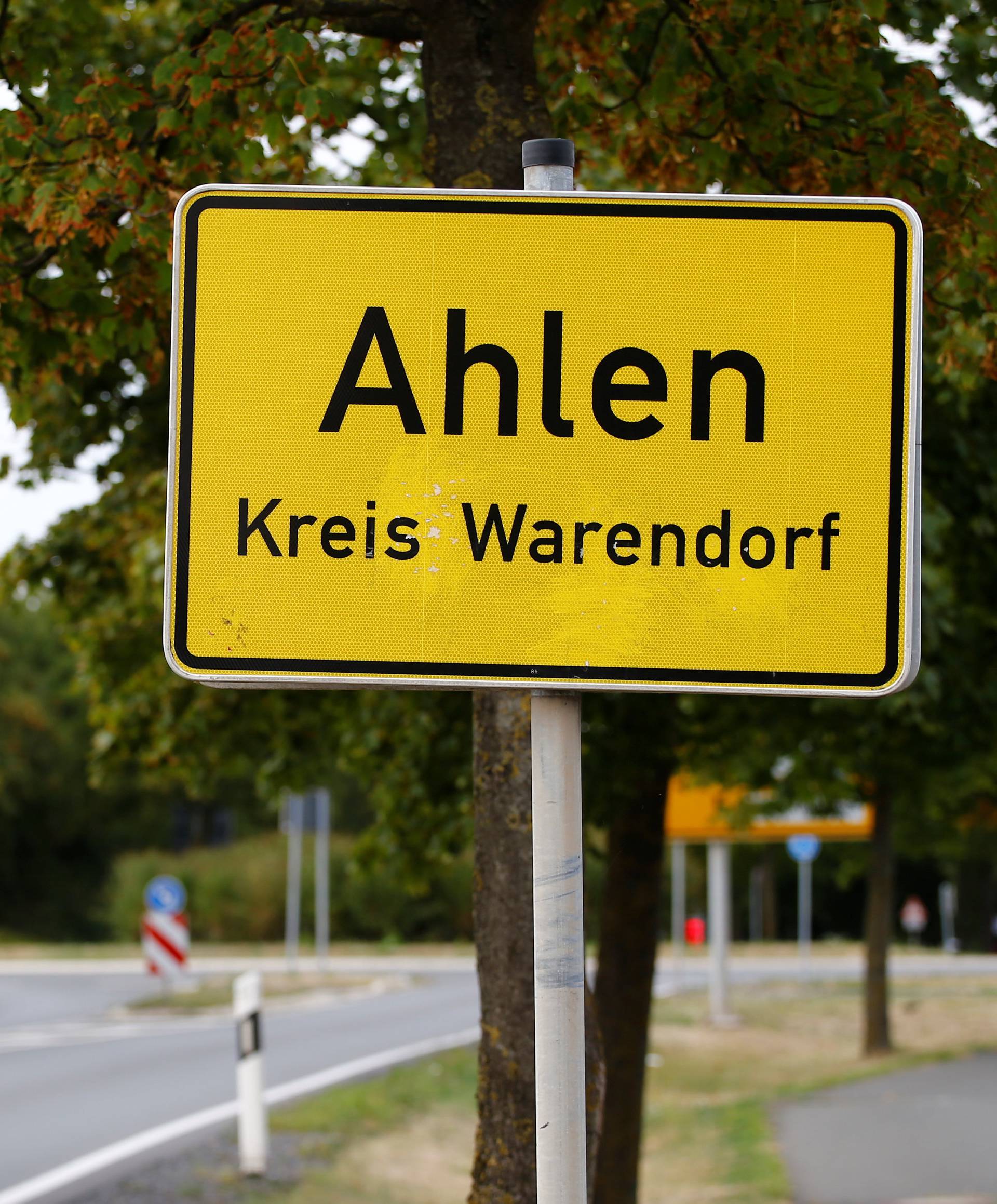 A street sign is seen in Ahlen where Jakiw Palij, a 95-year old New York City man believed to be a former guard at a labor camp in Nazi-occupied Poland, has been taken to a home for the elderly