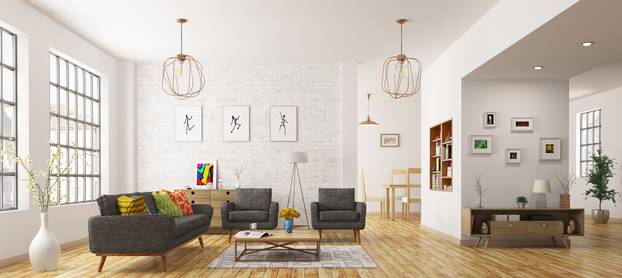 Modern interior of living room 3d rendering