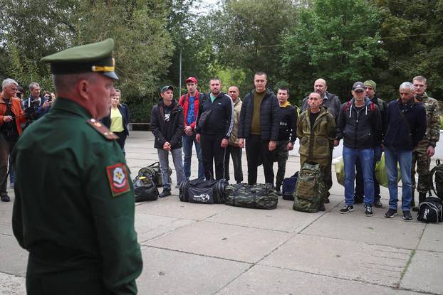 Russian reservists depart for military bases during mobilisation of troops in Volzhsky