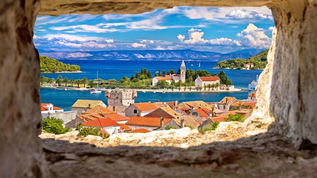 Vis,Island,Bay,Waterfront,View,Through,Stone,Window,,Dalmatia,,Croatia